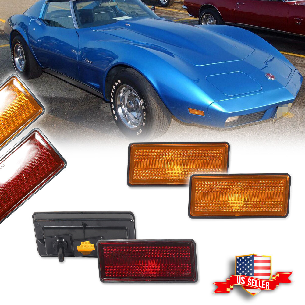 4PCS Amber Front & Red Rear Side Marker Lights For 1974-1979 Chevy Corvette C3