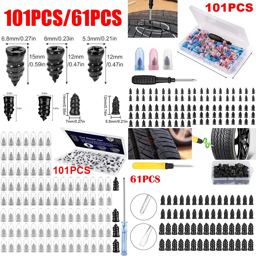 101 Pcs Rubber Tire Nail Repair Kit Screw In Tire Plugs for Car Truck SUV Van