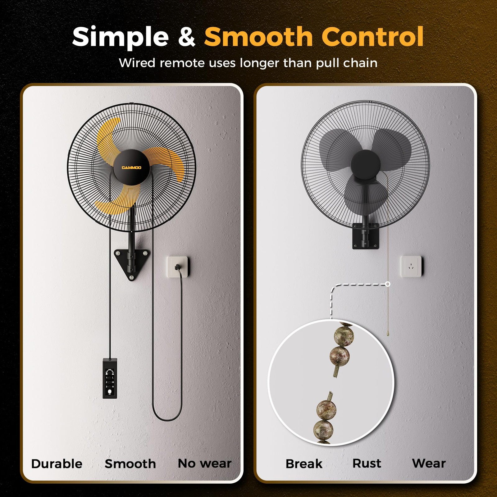 18 Inch Industrial Wall Mount Fan Oscillating with Remote 3-Speed 2 Packs