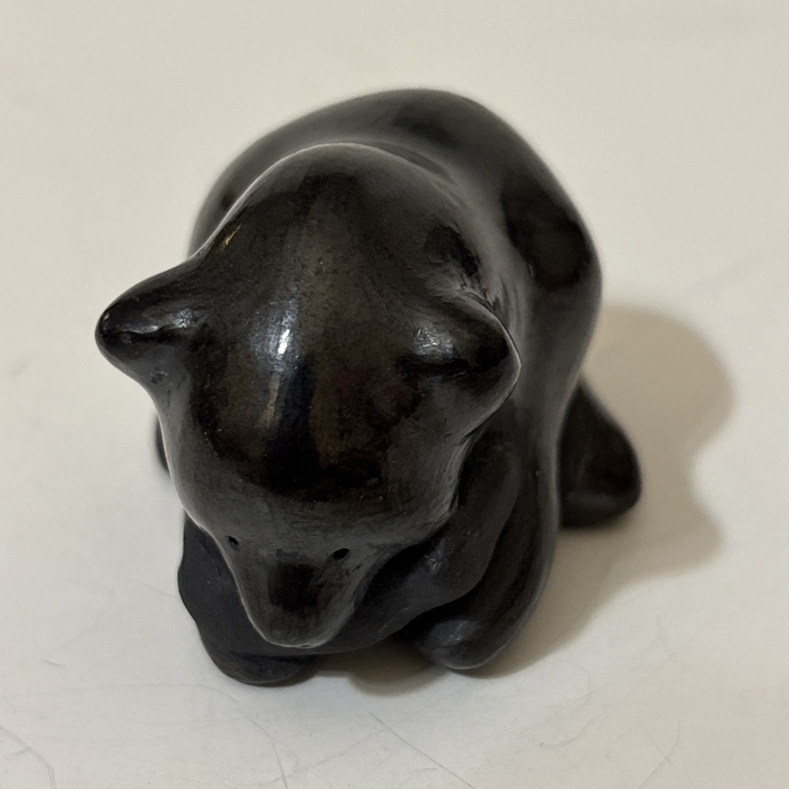 Santa Clara Pueblo Bear with Fish Black Pottery By Dorothy & Paul Gutierrez Art