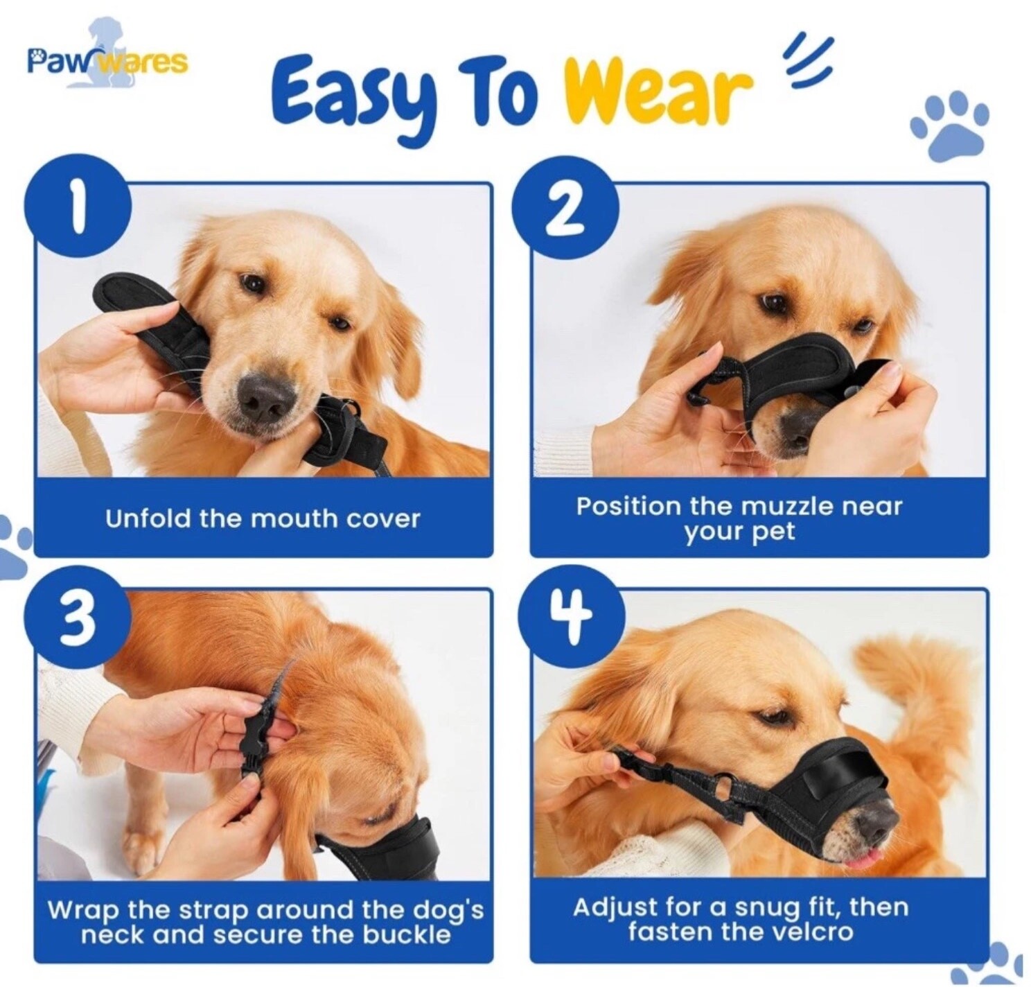PawWares Dog Muzzle Soft Nylon Adjustable-Breathable-Drinkable | BLACK LARGE