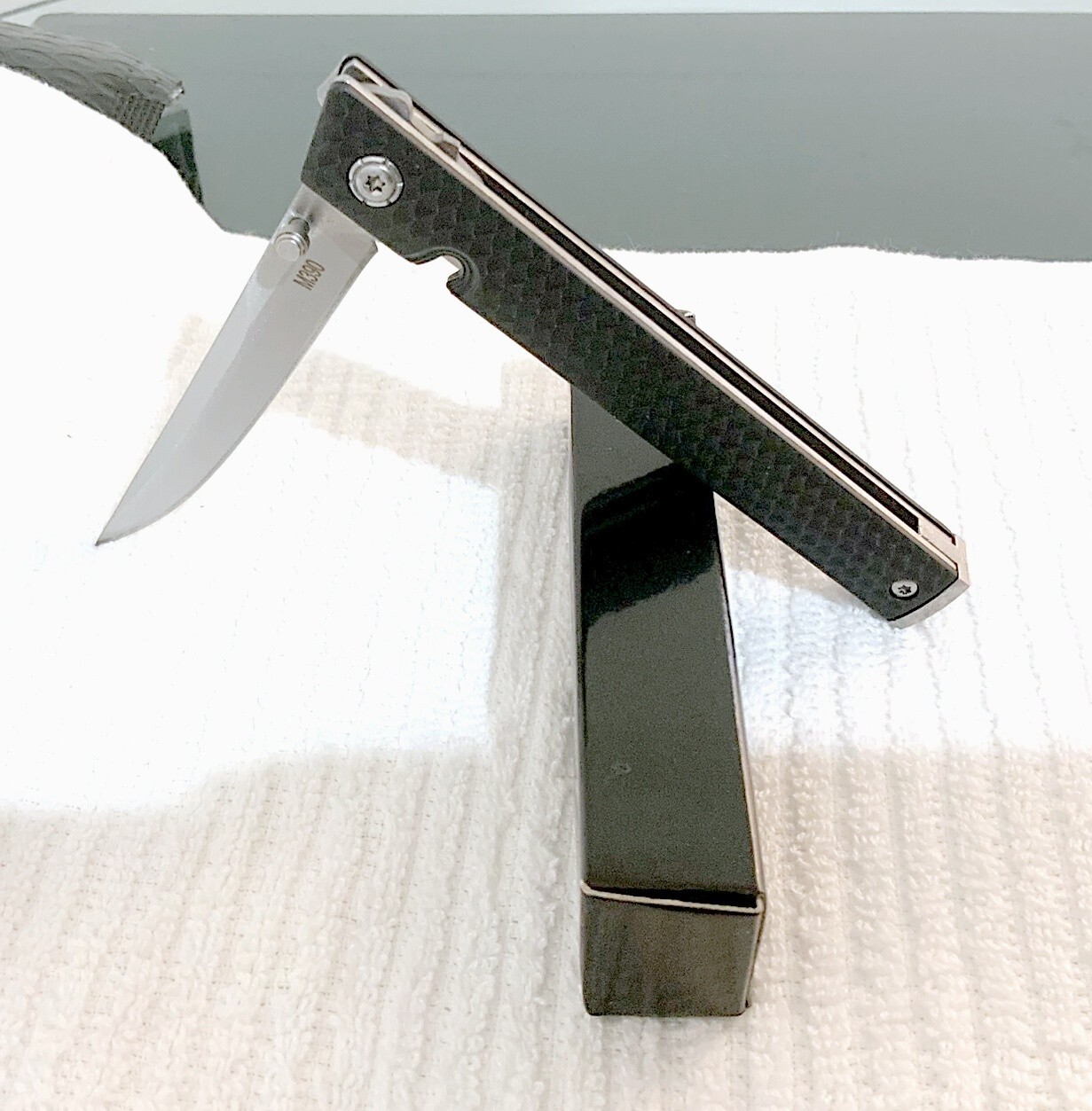 M390 Composite Fiber Handle Straight Blade Pocket Knife