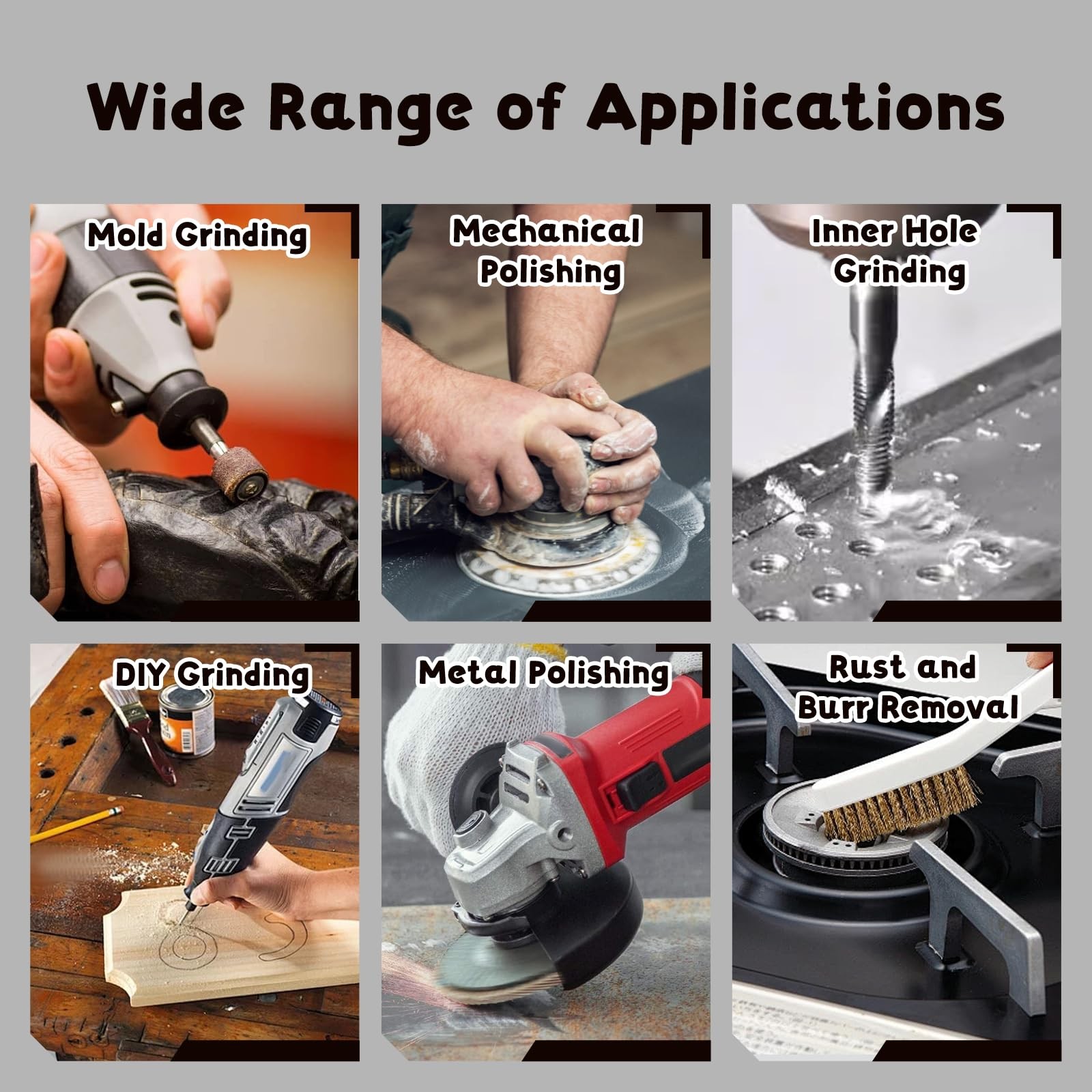 6 PCS Grinding Stones 1/4 Inch 6mm Multi Shaped Head Mounted Stone Abrasive G...