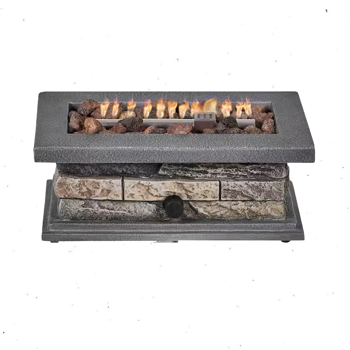 14 In. Rectangle Outdoor Propane Gas Fire Pit 15,000 BTU Stone Look / Lava Rocks