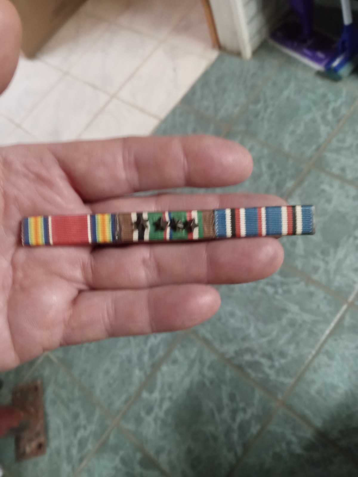 WW2 US 3-Place EAME European Campaign W/ 4 COMBAT STARS Victory Medal Ribbon Bar