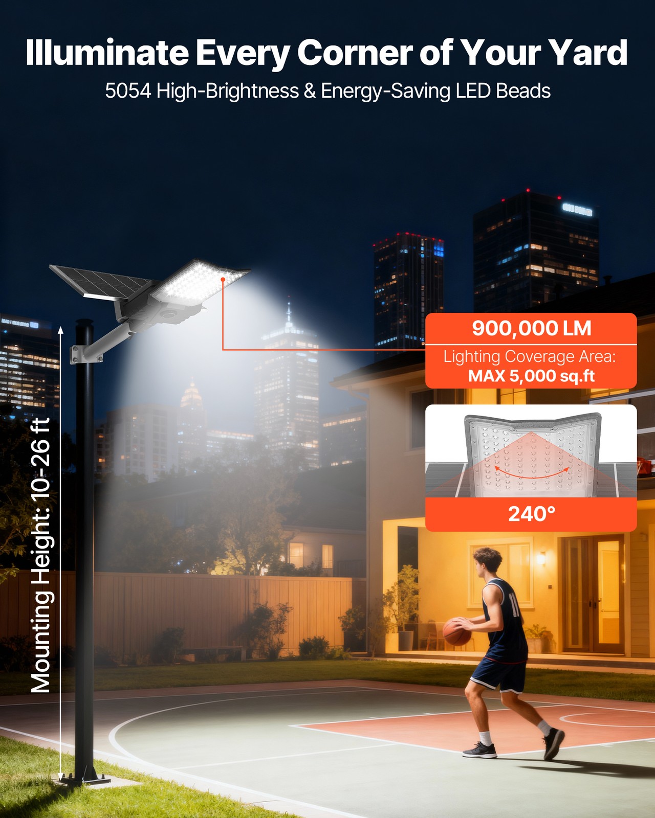 VEVOR 12000W Solar Street Light Outdoor 900000LM Parking Lot Light Dusk to Dawn