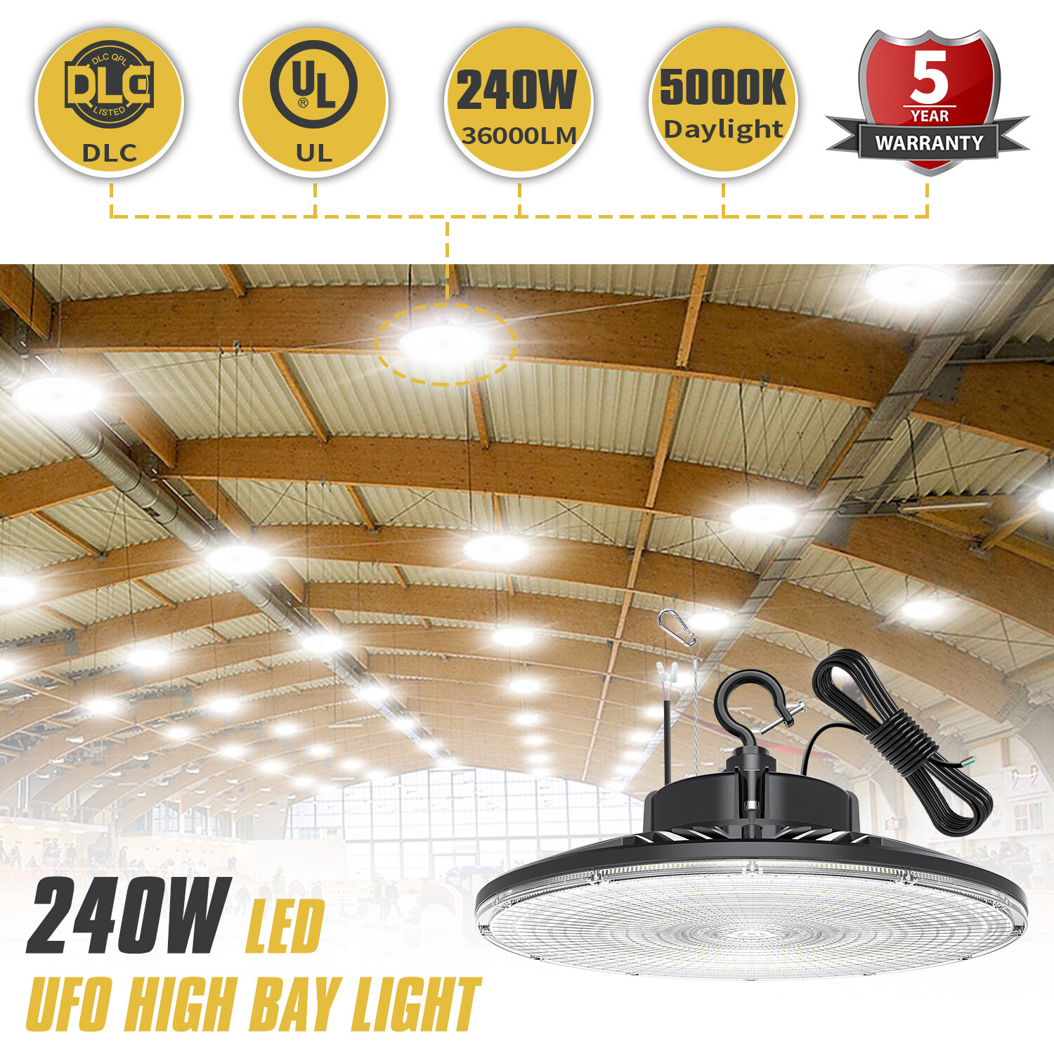 240W 480V UFO LED Shop Lights 5000K High Bay Industrial Lightihng Warehouse Lamp