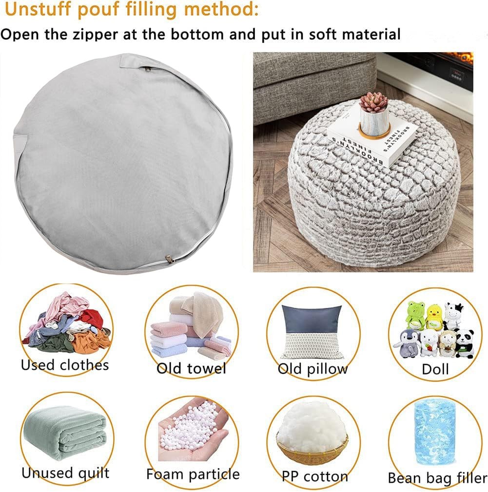 Ottoman Pouf Unstuffed Pouf Ottoman Foot Rest 20x12 Inches Fuzzy Chair Round Ott