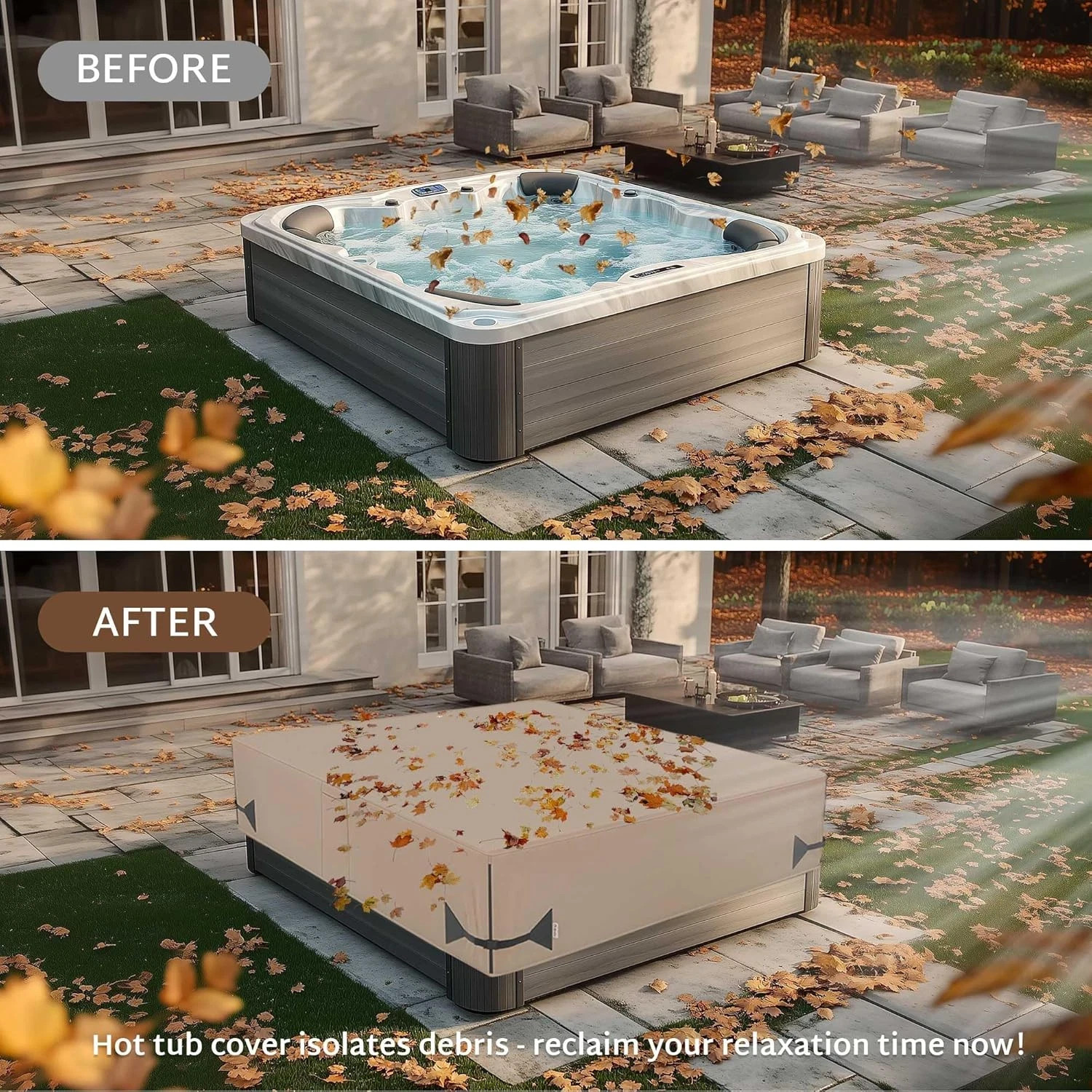 Outdoor Waterproof Hot Tub Cover 93 X 93 Inch Fit 92 X 92 or 91 X 91 or 90 X 90