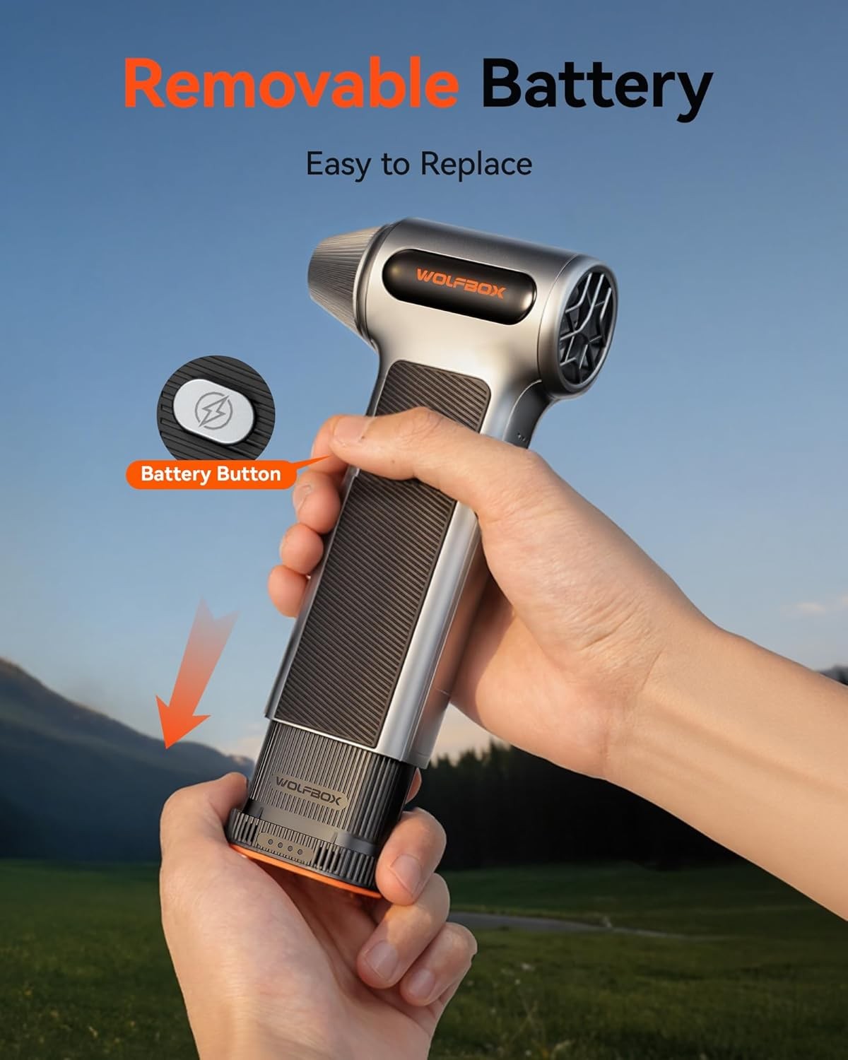 WOLFBOX MF200 Electric Air Duster with Removable Battery, Dual-battery Pack