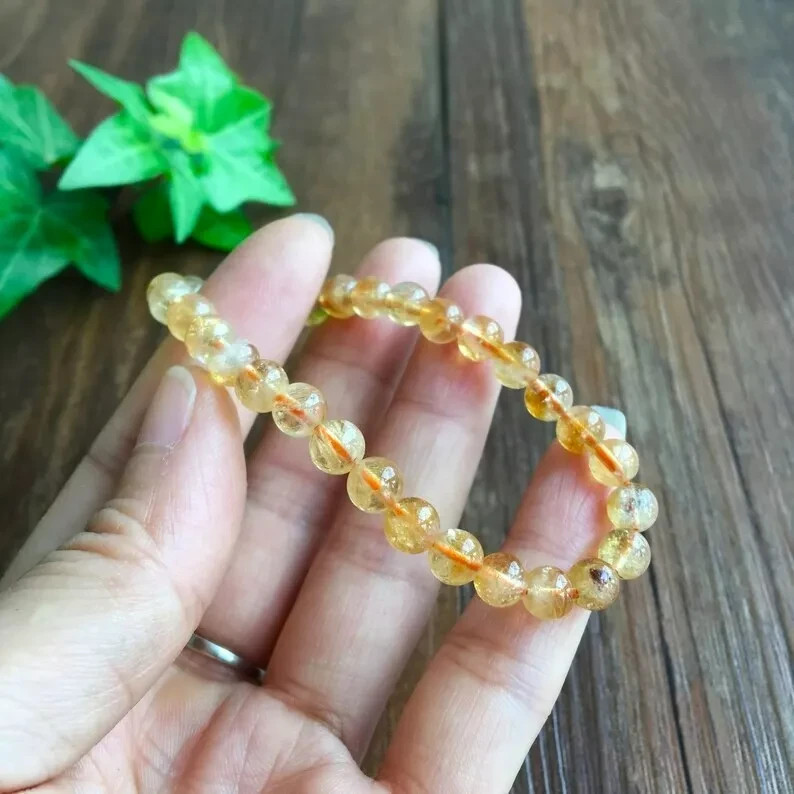 Natural Citrine Stone Bracelet Yellow Crystal Stretch Bracelet