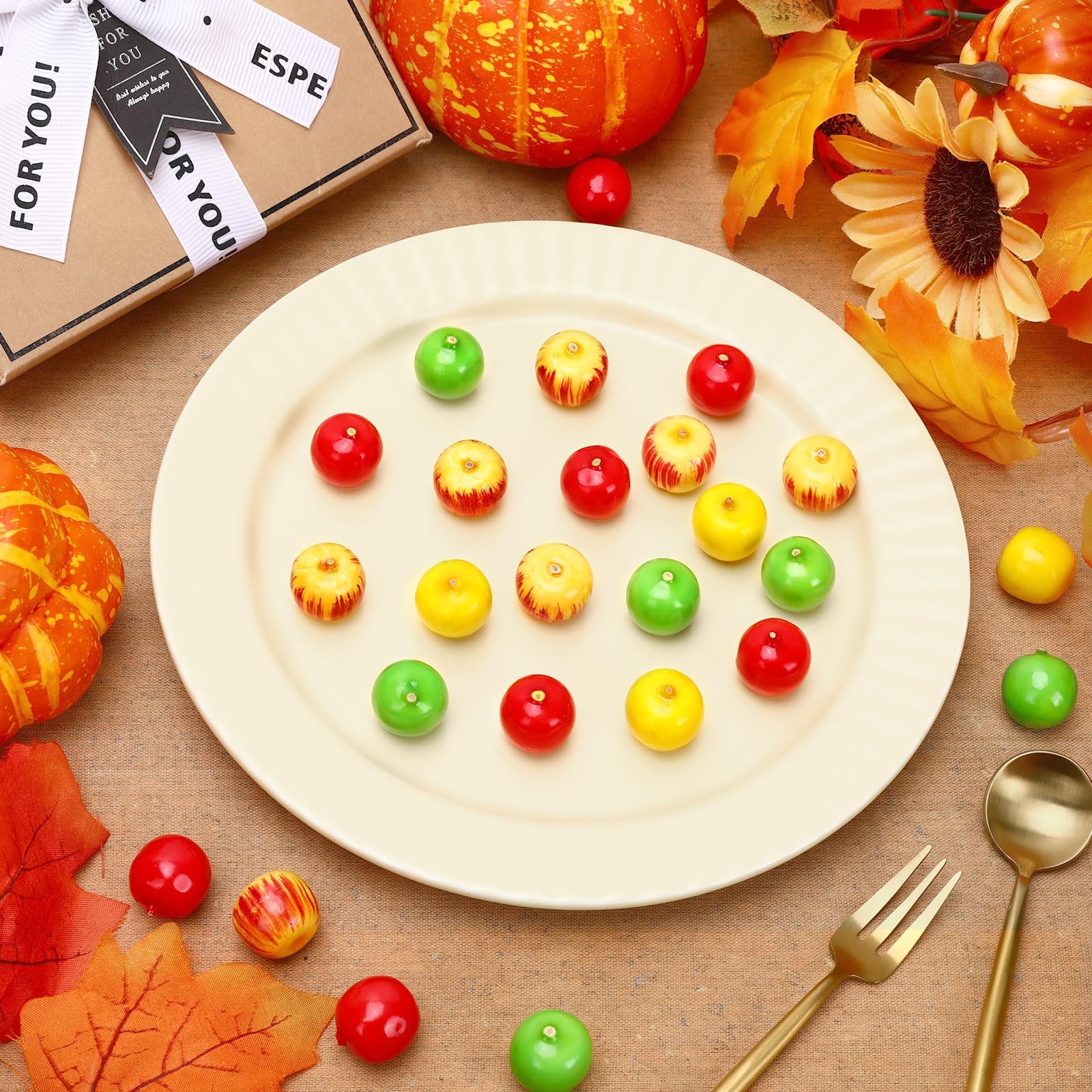 JUNEBRUSHS 120 Pcs Foam Apples, Artificial Mini Apples 0.8 inch, Multicolor