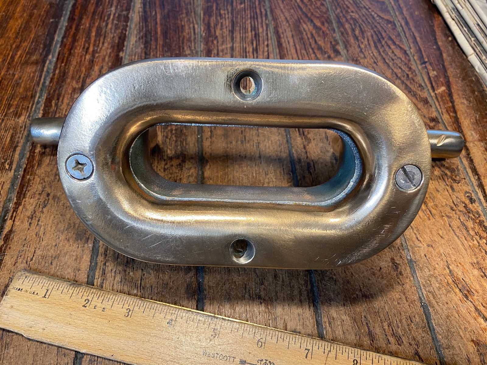 VINTAGE CAST POLISHED BRONZE COMBINATION CLEAT/HAWSE HOLE 12" LONG (2 avail)