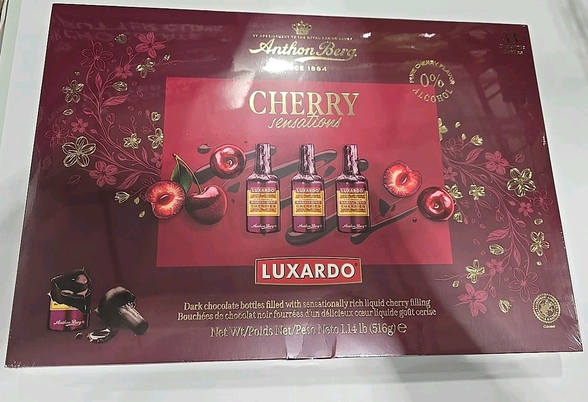 ANTHON BERG CHERRY SENSATIONS LUXARDO - 33 DARK CHOCOLATE BOTTLES W/ CHERRY FILL
