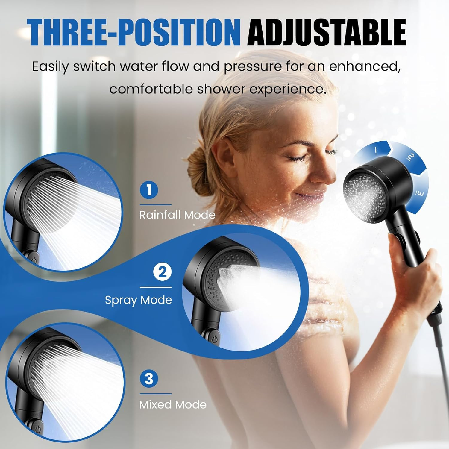Dual Shower Head for Couples, Adjustable Spray Modes, High Pressure, Tandem