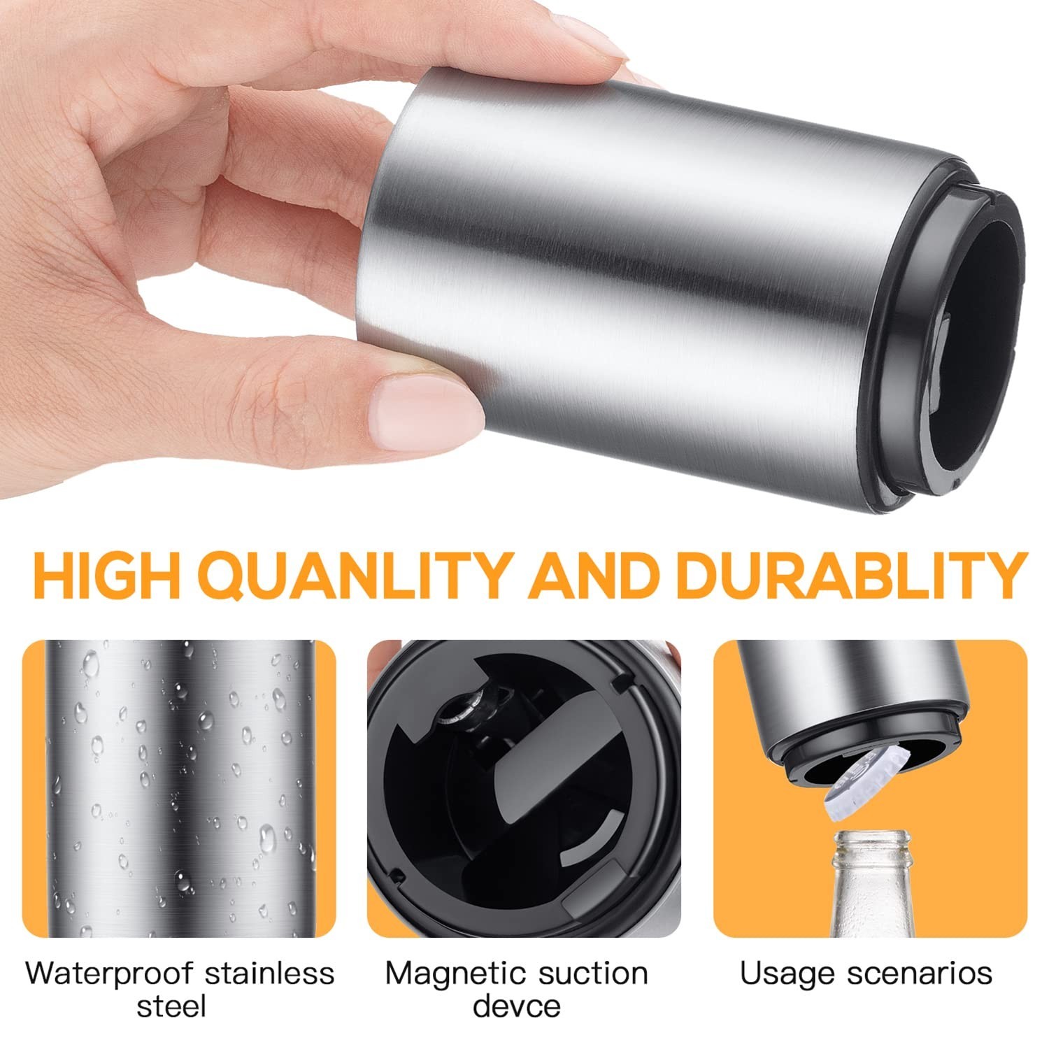 Automatic Beer Soda Bottle Opener, Stainless Steel Magnetic Bottle Cap Remover