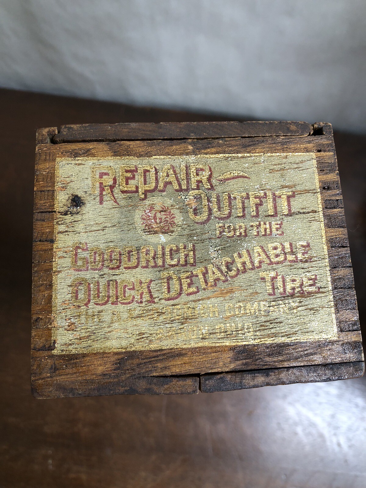 Vintage Wooden Crate Repair Outfit For The Quick Detachable Tire B.F. Goodrich