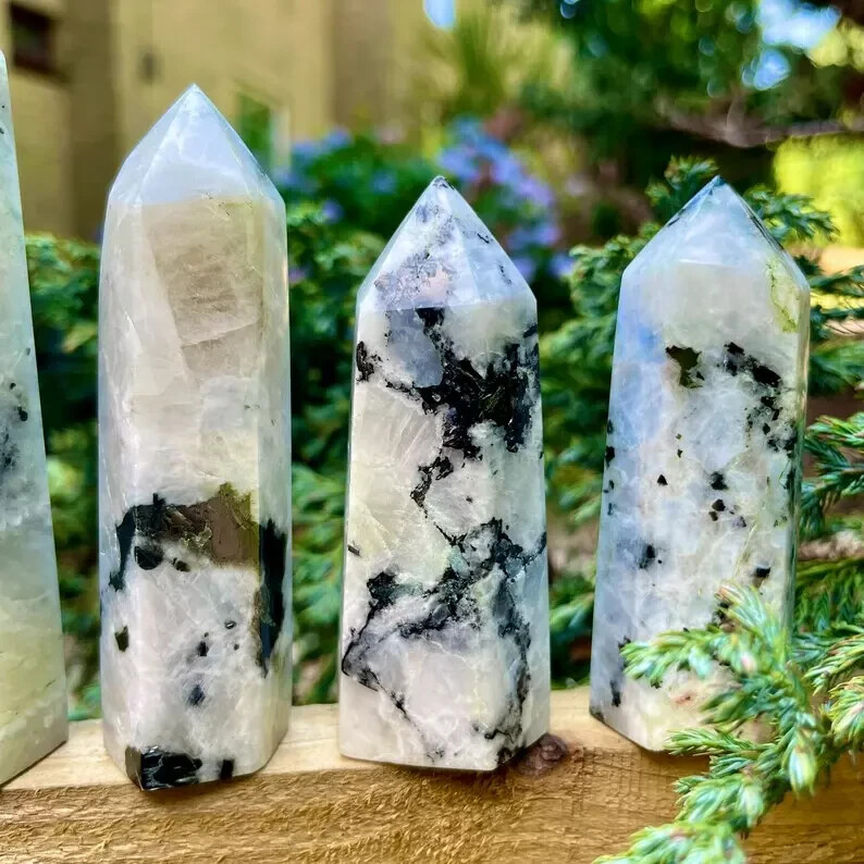 Natural Moonstone Crystal Tower Point Healing Chakra Specimen Obelisk Home Decor