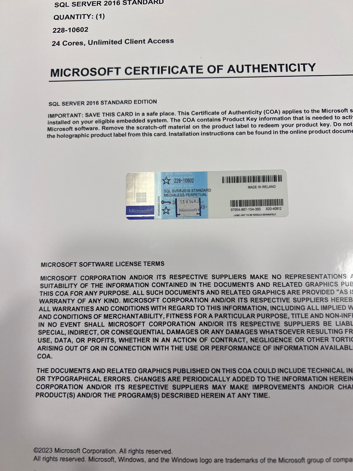 Microsoft SQL Server 2016 Standard 24 Core License unlimited User CALs 228-10602