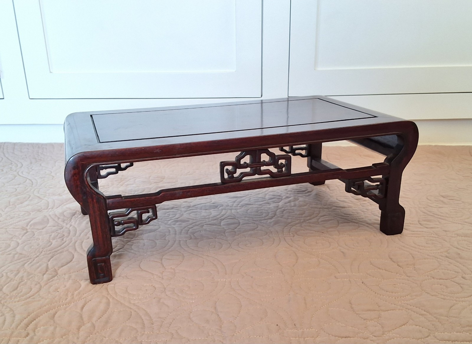 Pair MCM Oriental Asian Mahogany Brown Rectangular Shrine Table Set Bonsai Vtg