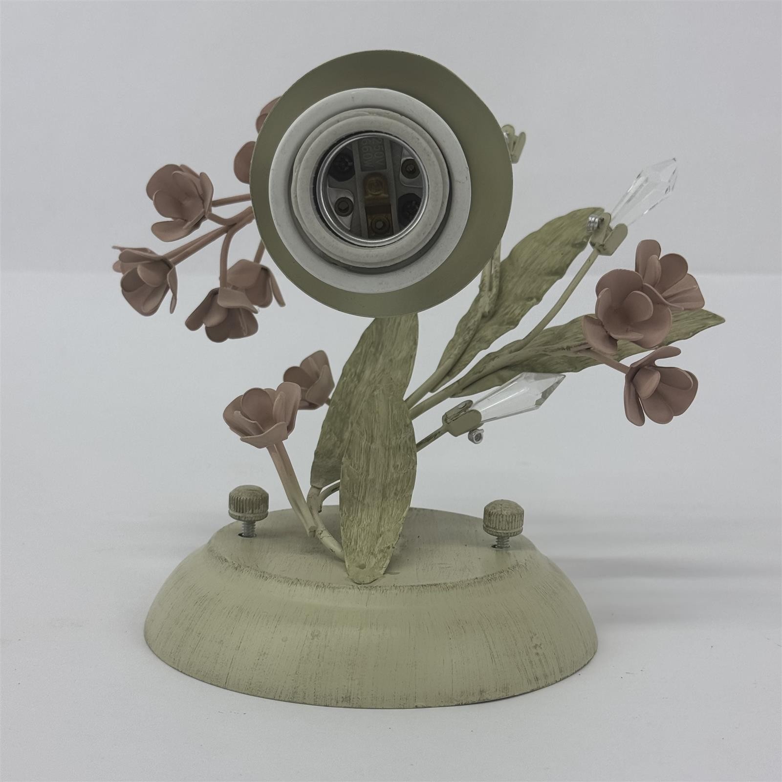 Tole Electric Wall Sconce Green With Pink Flowers Green Leaves Crystals