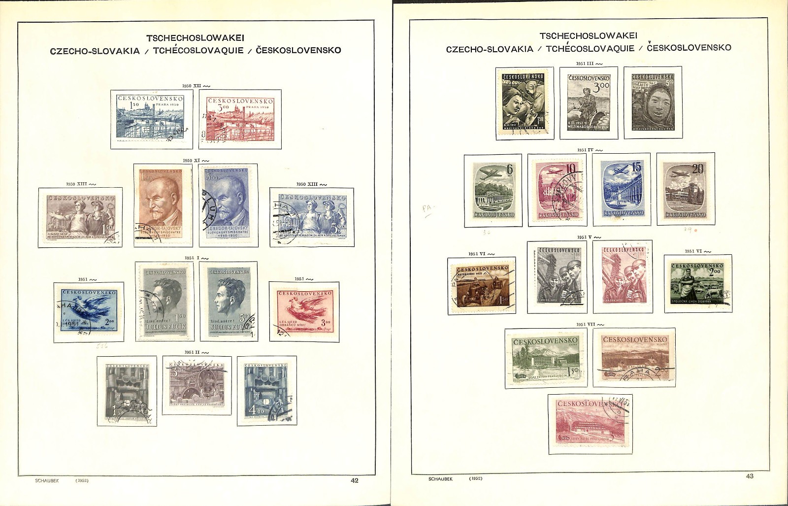 Czechoslovakia Stamp Collection on 40 Scott & Schaubek Pages, 1918-1968 (BH)