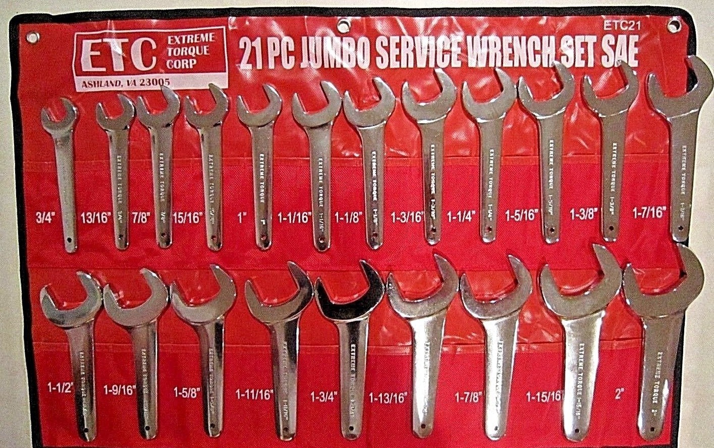 SAE 21 pc Jumbo Hydraulic Line Service Large Open End Wrench Set Aviation