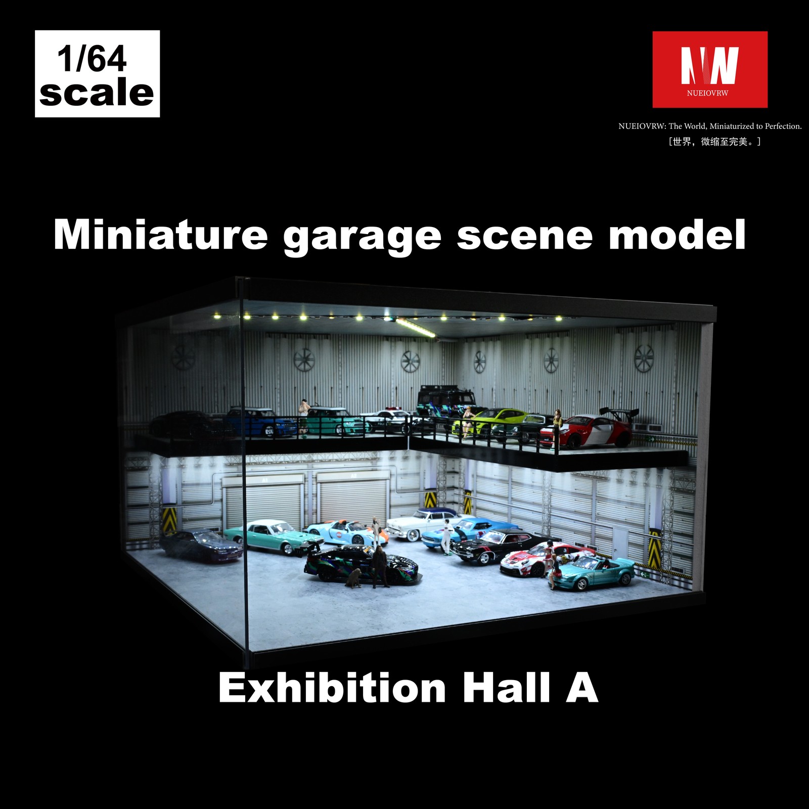 Diorama 1:64 Parking Lot Model LED Lighting Diecast Garage Model Display Case US