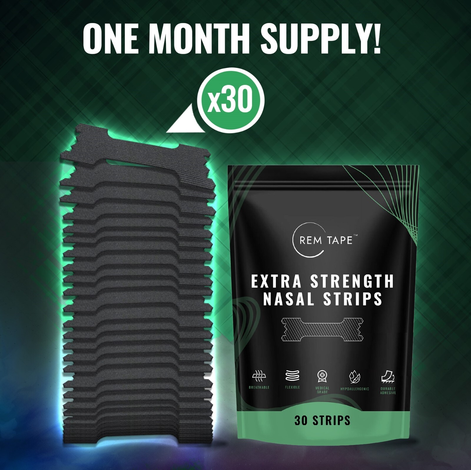 REM Tape™ Extra Strength Nasal Strips (30 Pack). Congestion and Snoring Relief.