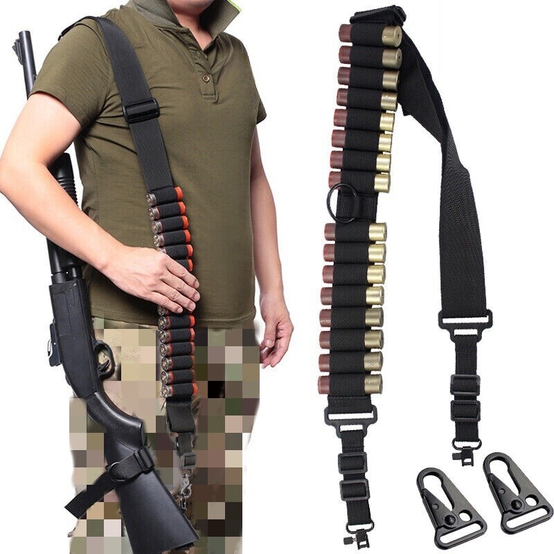 Black Shotgun Sling 2 Point Non-Slip Adjustable Ammo Sling with 16 Shell Holder