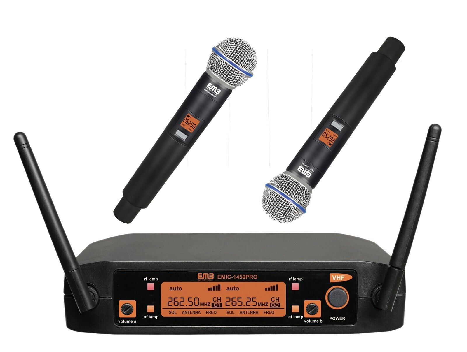 EMB Dual Handheld Cordless Receiver Wireless Microphone for Church Karaoke 2 MIC