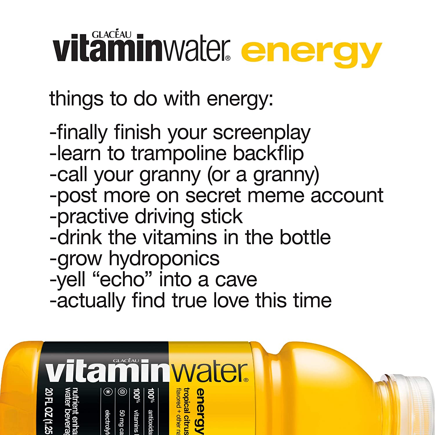 vitaminwater energy, tropical citrus flavored, electrolyte enhanced bottled with
