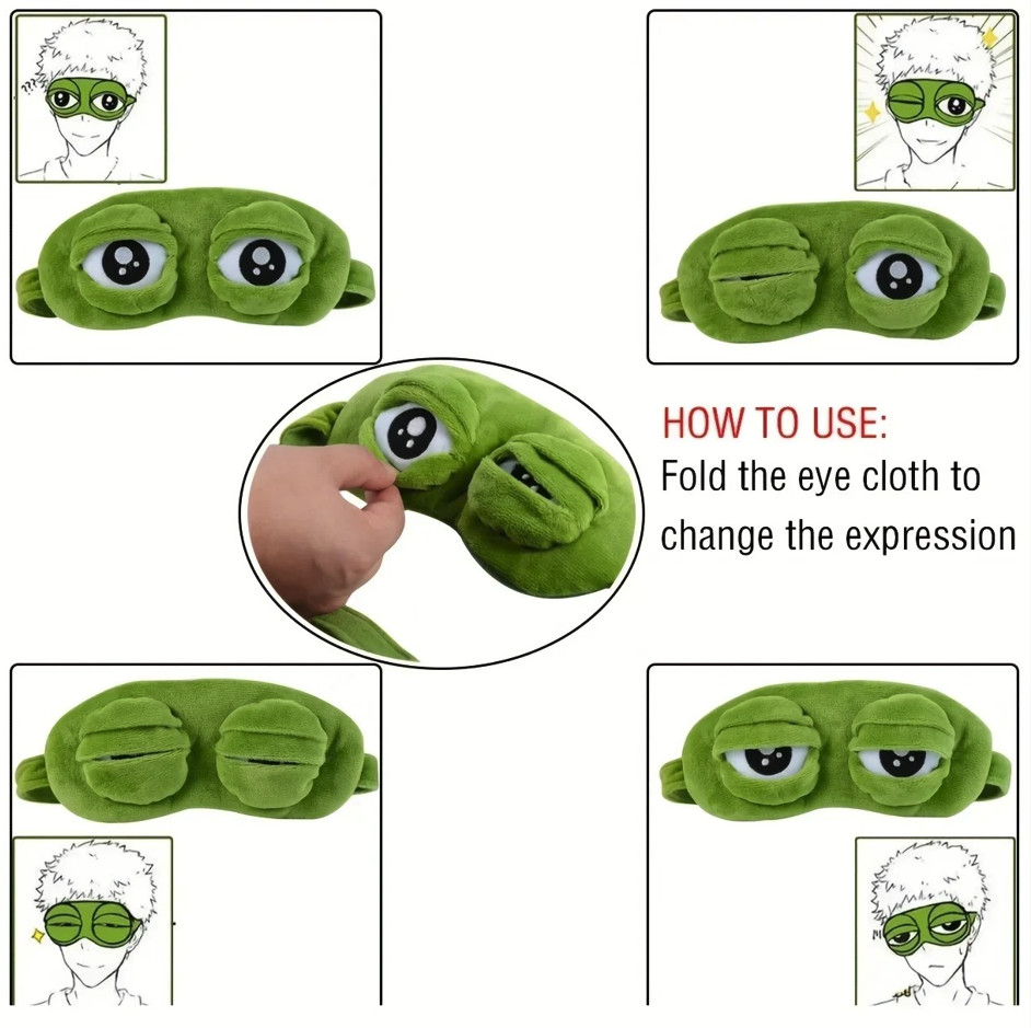 1PC 3D Sad Frog Sleep Mask: Soft Eye Shade for Men & Women Travel Rest - NEW