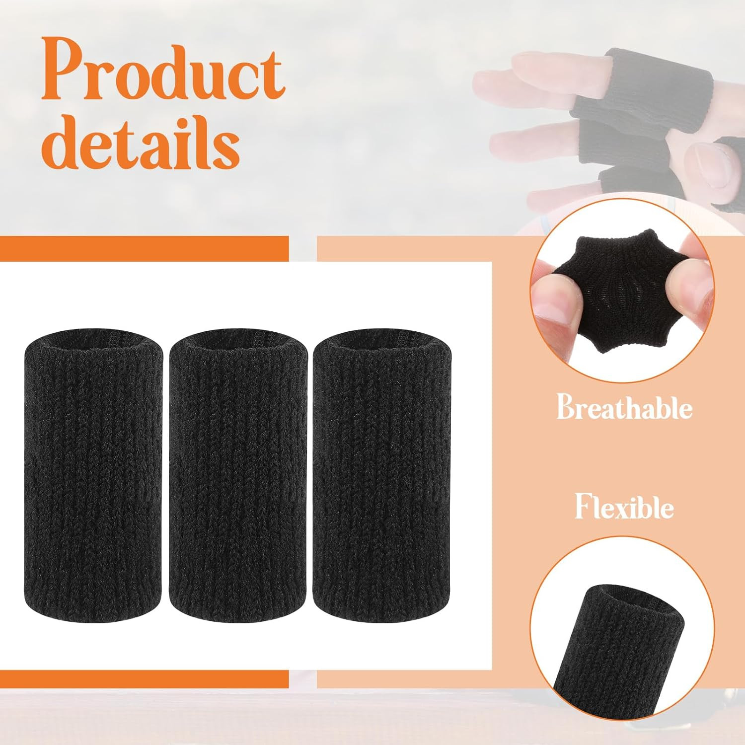 10-Pack Black Finger Sleeves for Sports, Compression Support & Protection