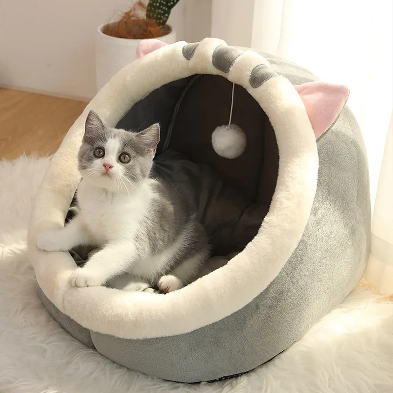 Soft Plush Cat Bed Cave Cozy Washable Pet House for Indoor Cats Small Dogs