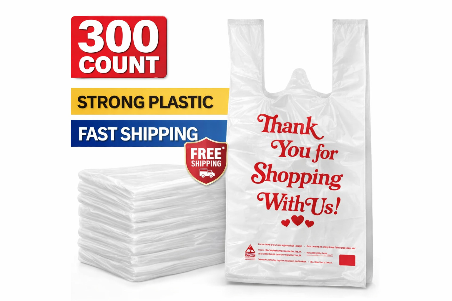 Thank You Plastic Bags Bulk 100 300 500 1000 Count | Strong Durable T-Shirt Bags