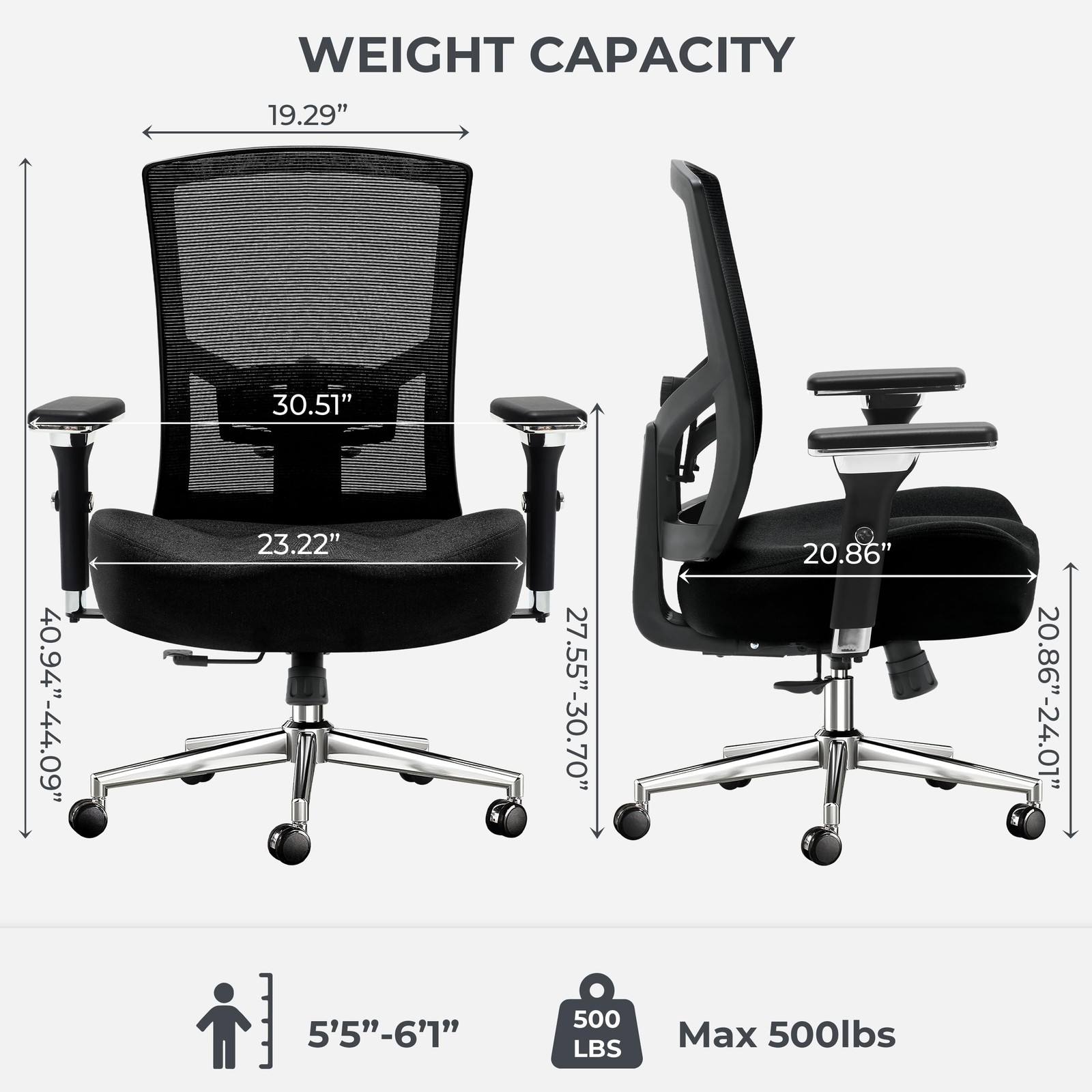 Big and Tall Office Chair 500lbs, Ergonomic Oversize Mesh Desk Chair