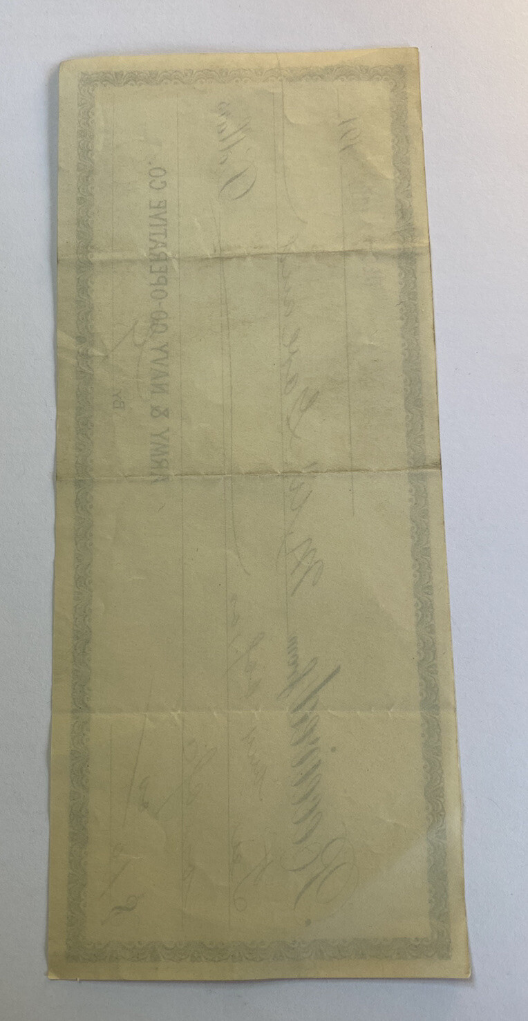 Vintage 1918 Army & Navy Co-Operative Co Bank Check Pay Stub for $10