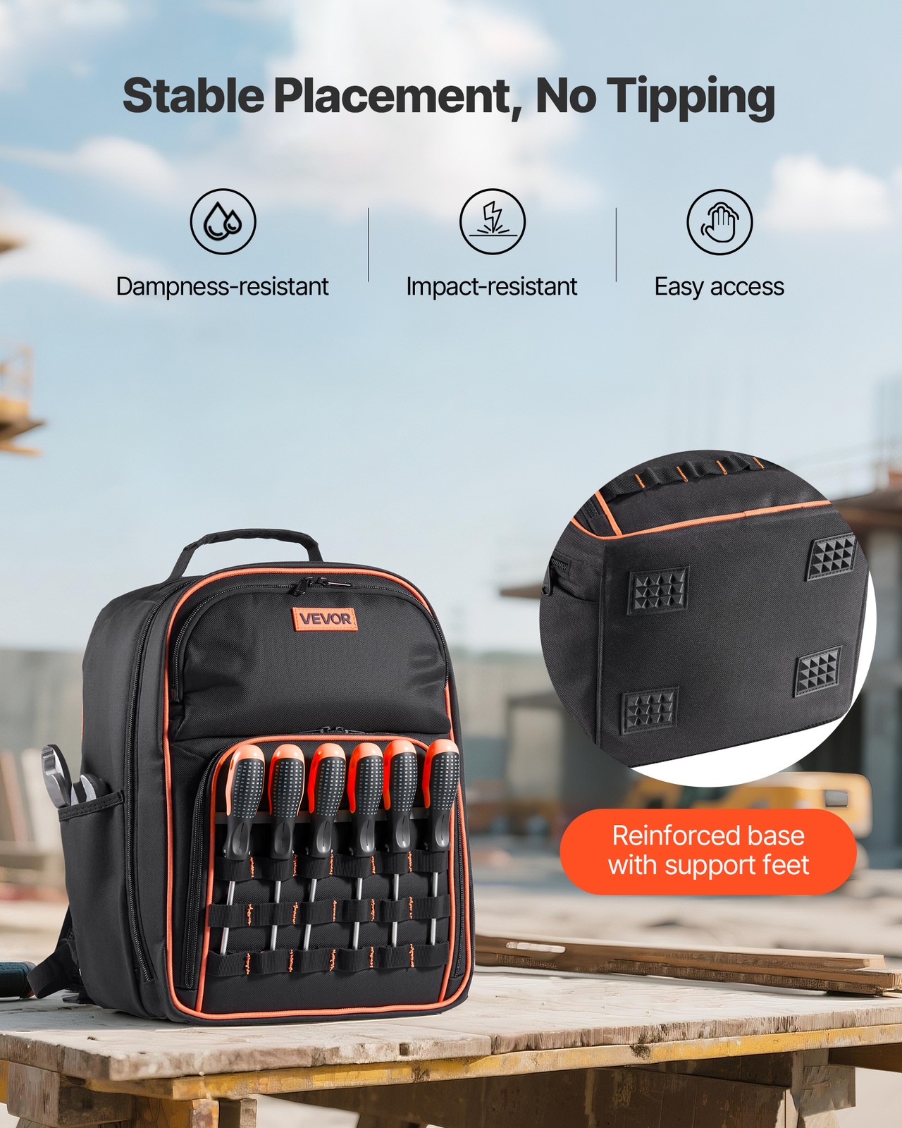 VEVOR Tool Backpack 49 Pockets Tear-resistant Jobsite Backpack for Electrician