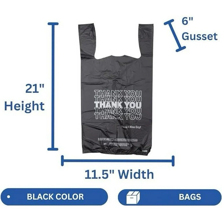 Bags 1/6 Black 21 x 6.5 x 11.5 "Thank You" T-Shirt Plastic Grocery Shopping Bags
