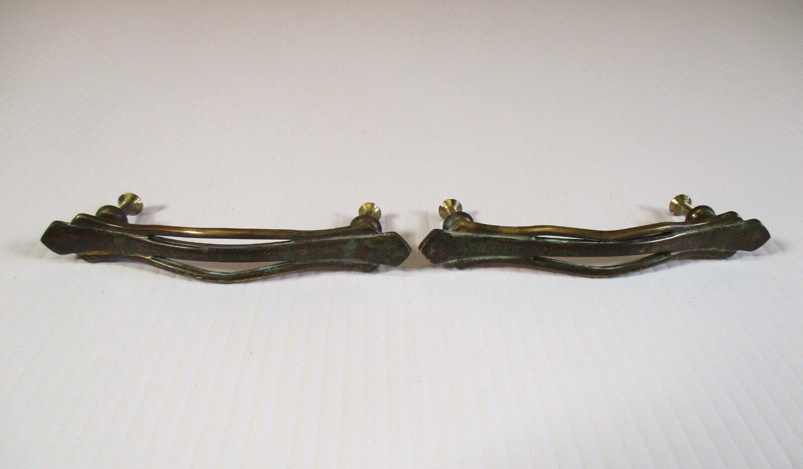 Vintage Solid Brass Drawer Pulls Pair 4" Hole Centers Cabinet Furniture Handles