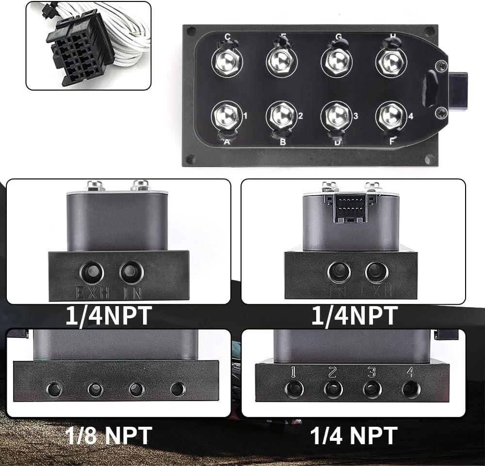 Air Ride Solenoid Valves + Switch Controller + 5 in 1 Display Air Pressure Gauge