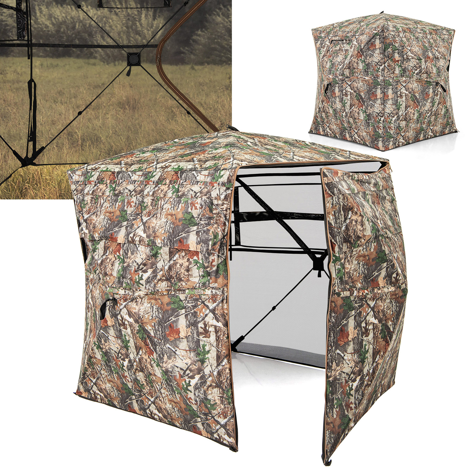 360° One-Way See-Through Hunting Blind w/ Full-Open Door Portable Carry Bag