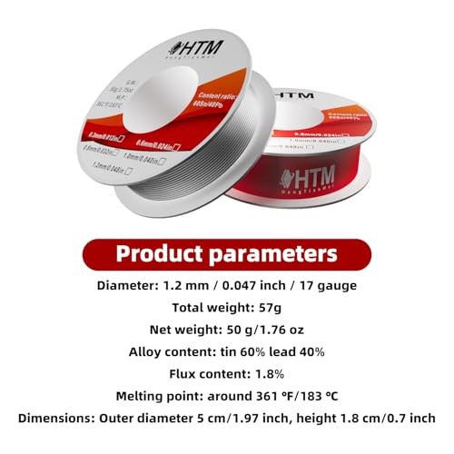 60/40 Rosin Core Low Temp Tin Lead Solder Wire, for Soldering Electronic 1.2
