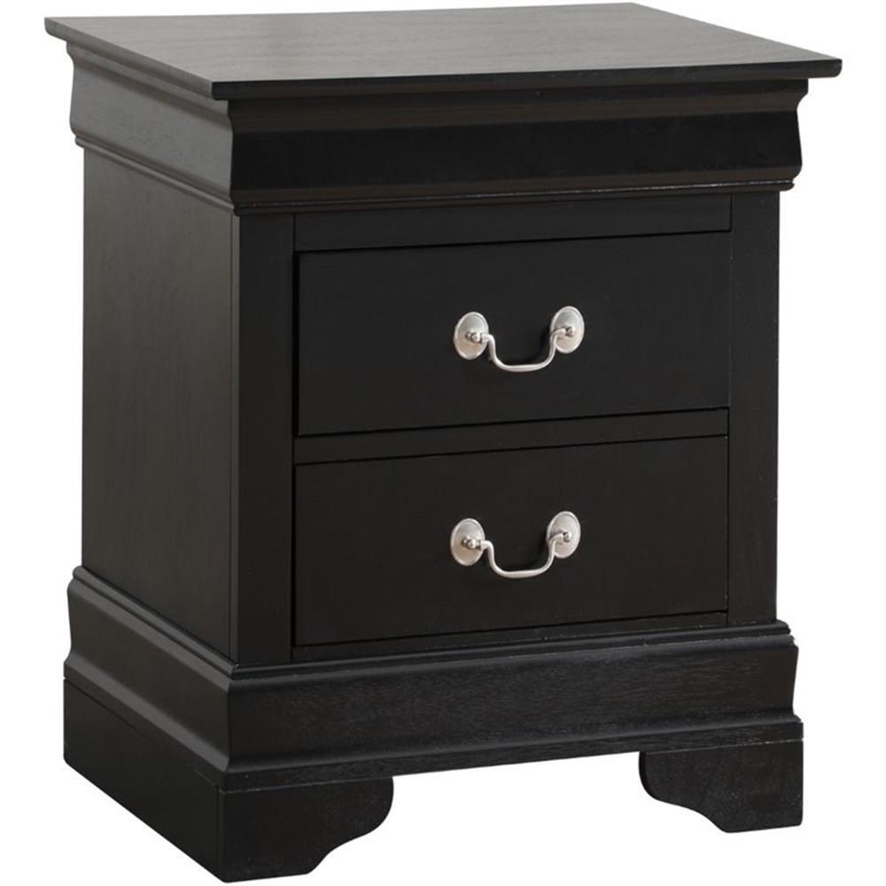 Glory Furniture Louis Phillipe 2 Drawer Nightstand in Black