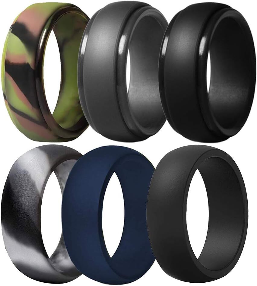 Silicone Wedding Ring for Men, 6 Pack Breathable Silicone Rubber Wedding Bands