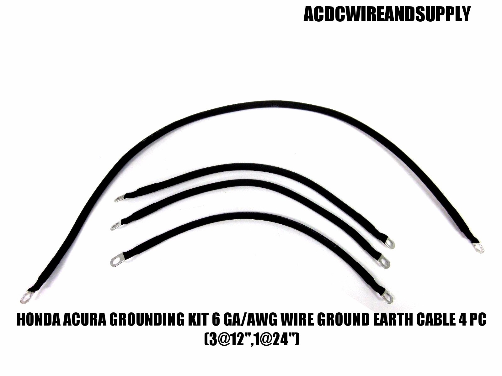HONDA ACURA GROUNDING KIT # 4 GAUGE WIRE GROUND EARTH CABLE 4 PC (3@12",1@24")
