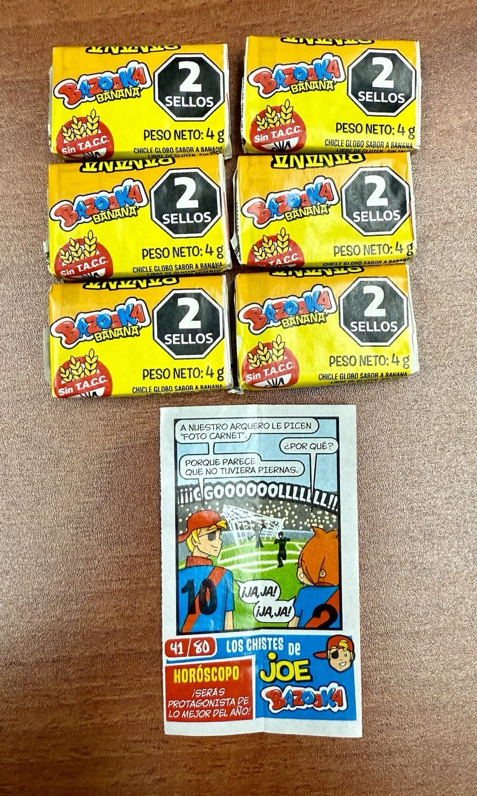 6 Pcs Bazooka Bubble Gum From Argentina Banana Flavor With Comic!!
