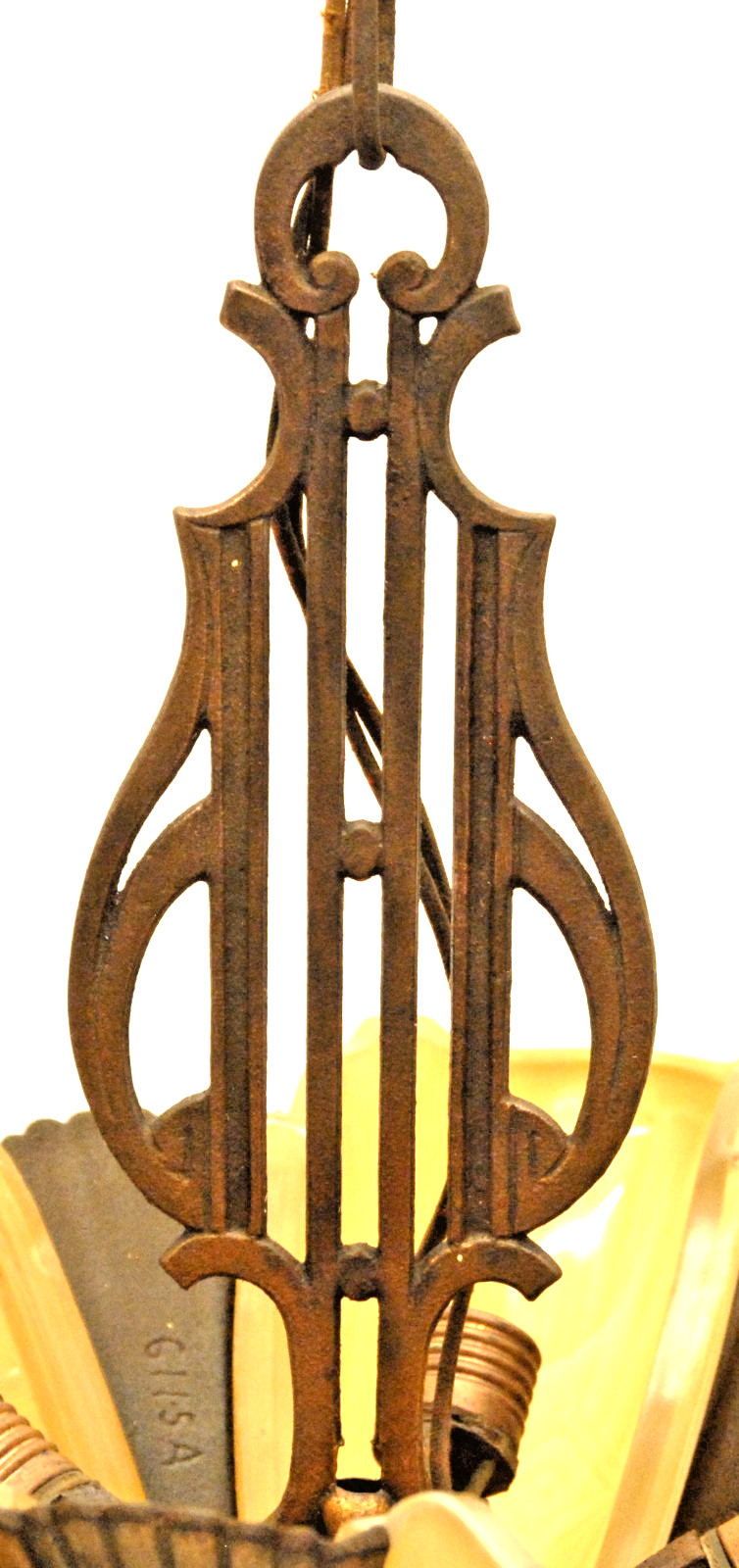 1930's ART DECO FIVE LIGHT SLIP SHADE CHANDELIER HANGING LIGHT GREAT PRICE!