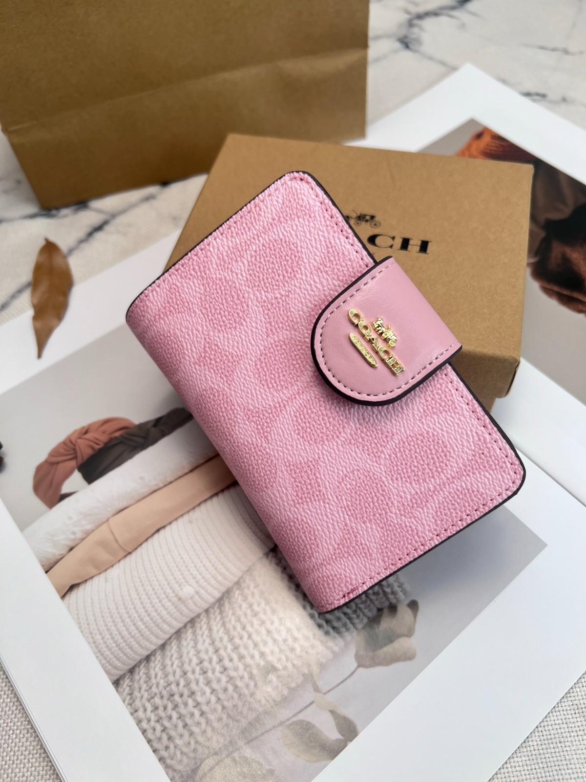 New Coach Medium Corner Zip Wallet In Signature Canvas Pink CW786 With Box